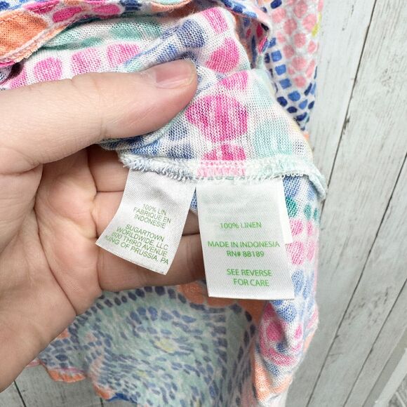 LILLY PULITZER Women's Size Small 100% Linen Tropical Pink Floral Long Sleeve - Picture 3 of 5